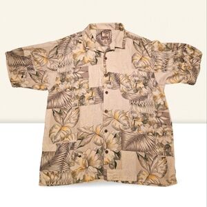 Tommy Bahama Silk White Green Hibiscus Palm Fronds Hawaiian Camp Shirt Large